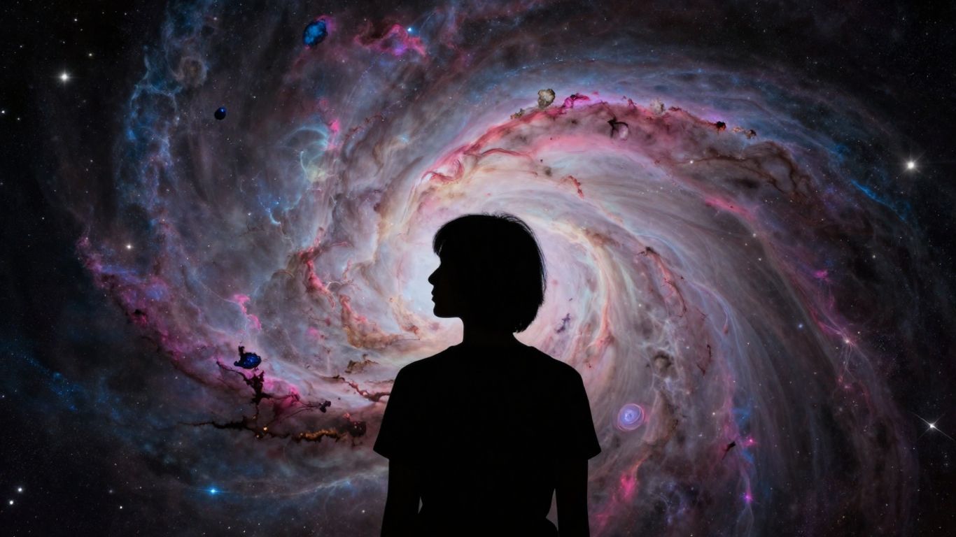Person looking at a colorful cosmic nebula.