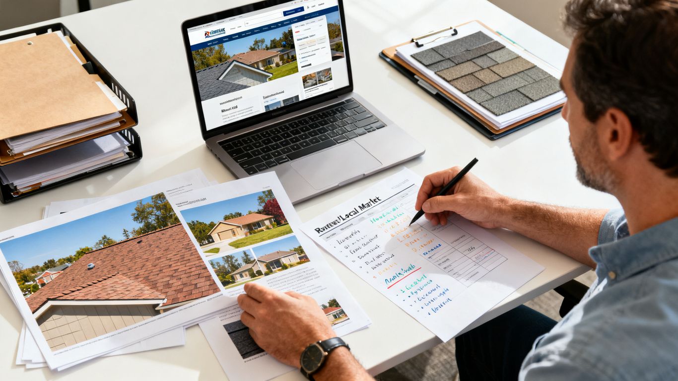 Roofing consultant reviewing local market research