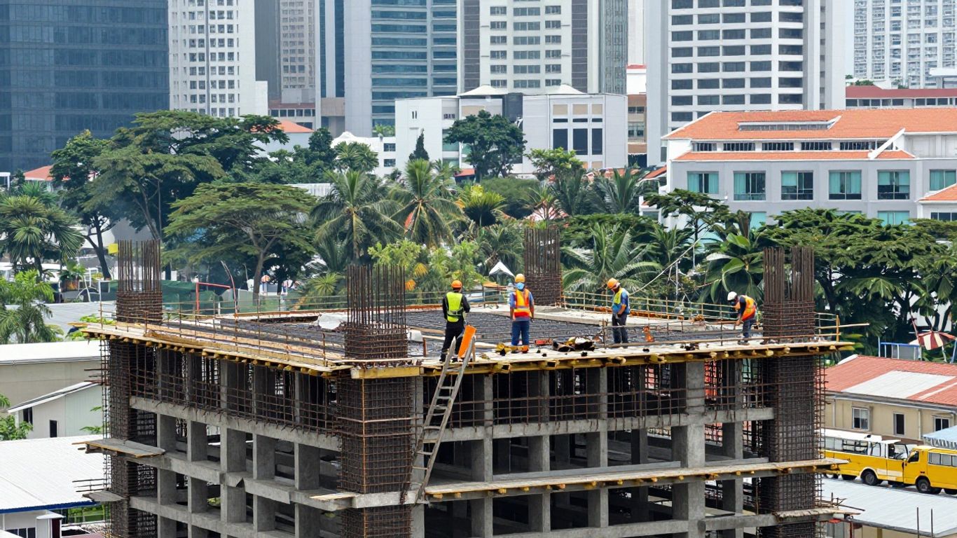 Concrete frame with reinforcement on a Singapore site