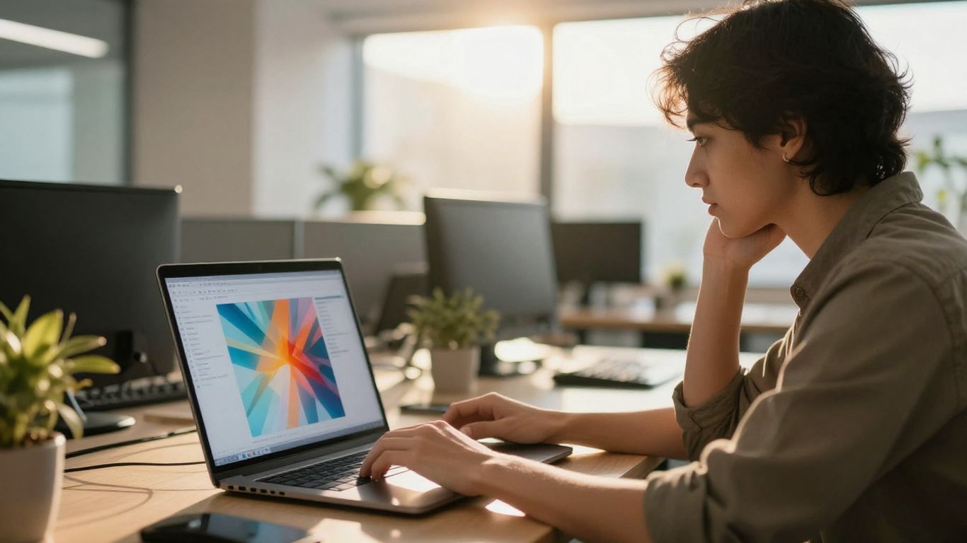 Person analyzing digital patterns on a laptop screen.