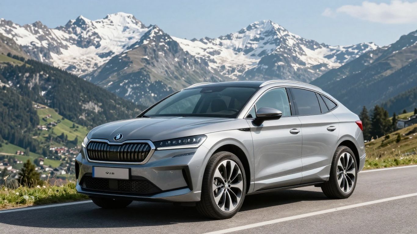 Skoda Enyaq Elektroauto auf Schweizer Bergstraße