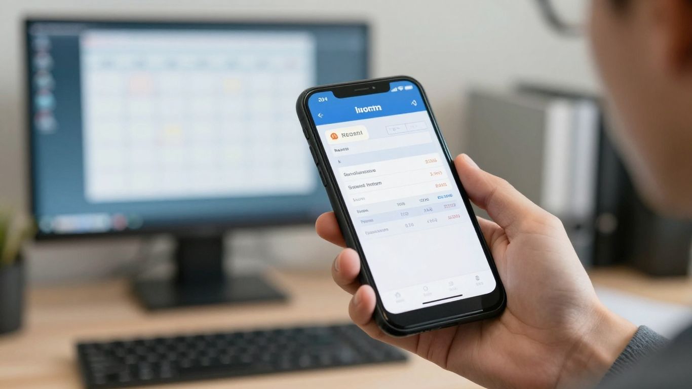Contractor using phone for invoice reminders