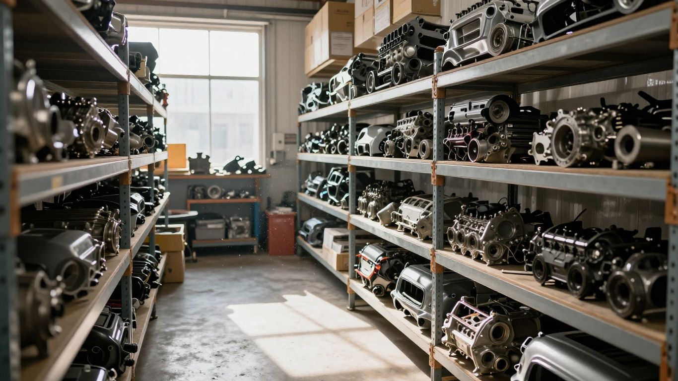 Used Toyota car parts in a warehouse.