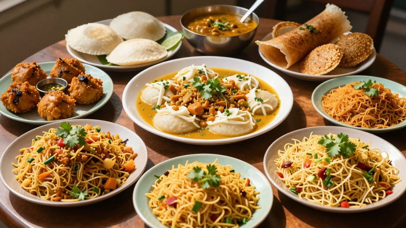 Assortment of healthy and delicious Indian breakfast dishes.