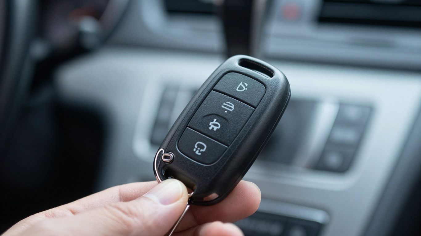 Car key fob near car ignition for programming.