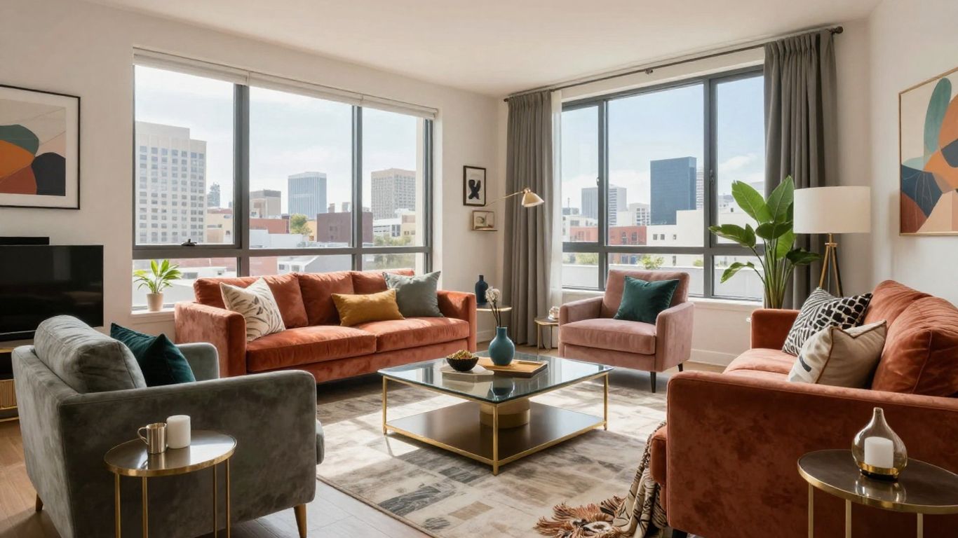 Stylish Los Angeles rental living room with modern furniture.