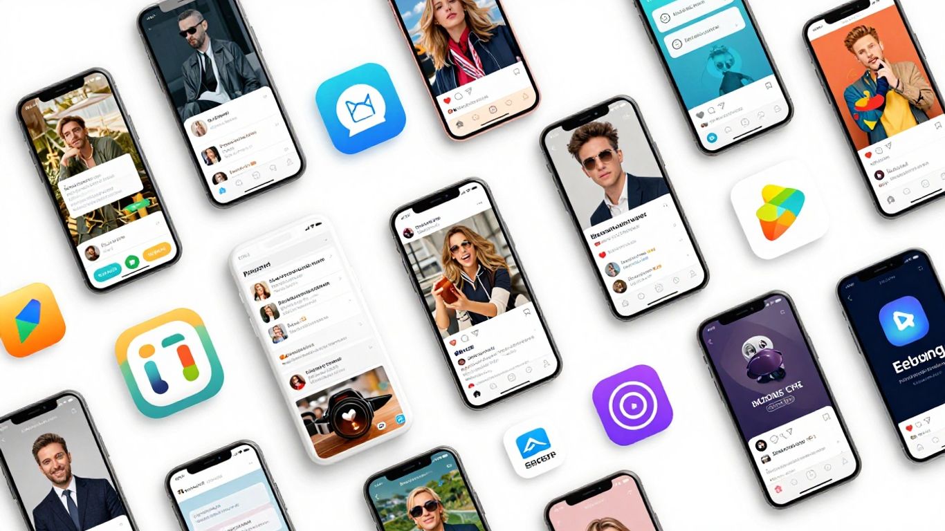 Celulares exibindo aplicativos populares e tendências.