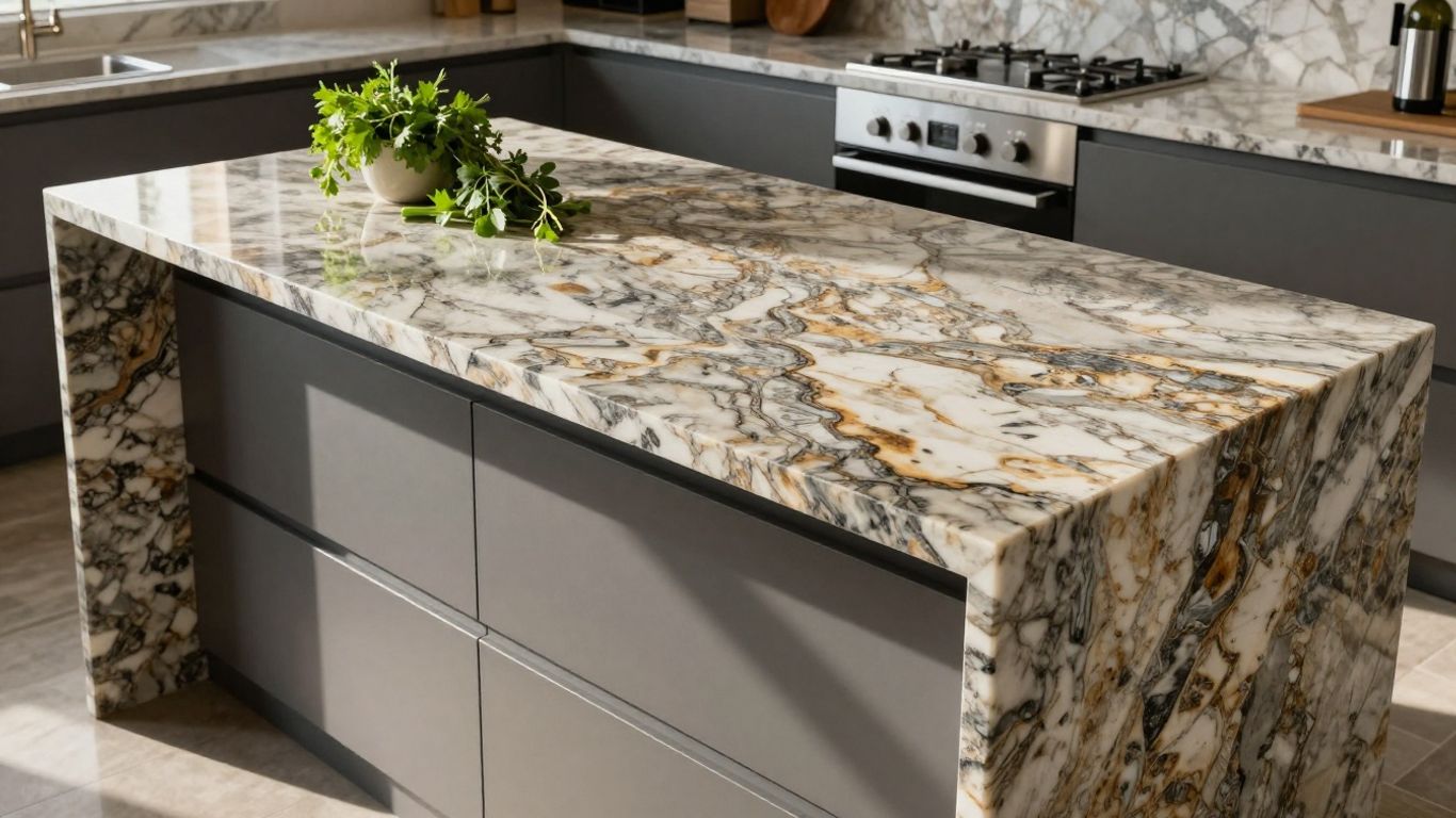 Kitchen island with polished granite worktop