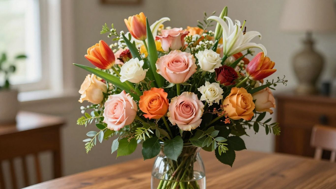 Colorful birthday bouquet in a bright vase