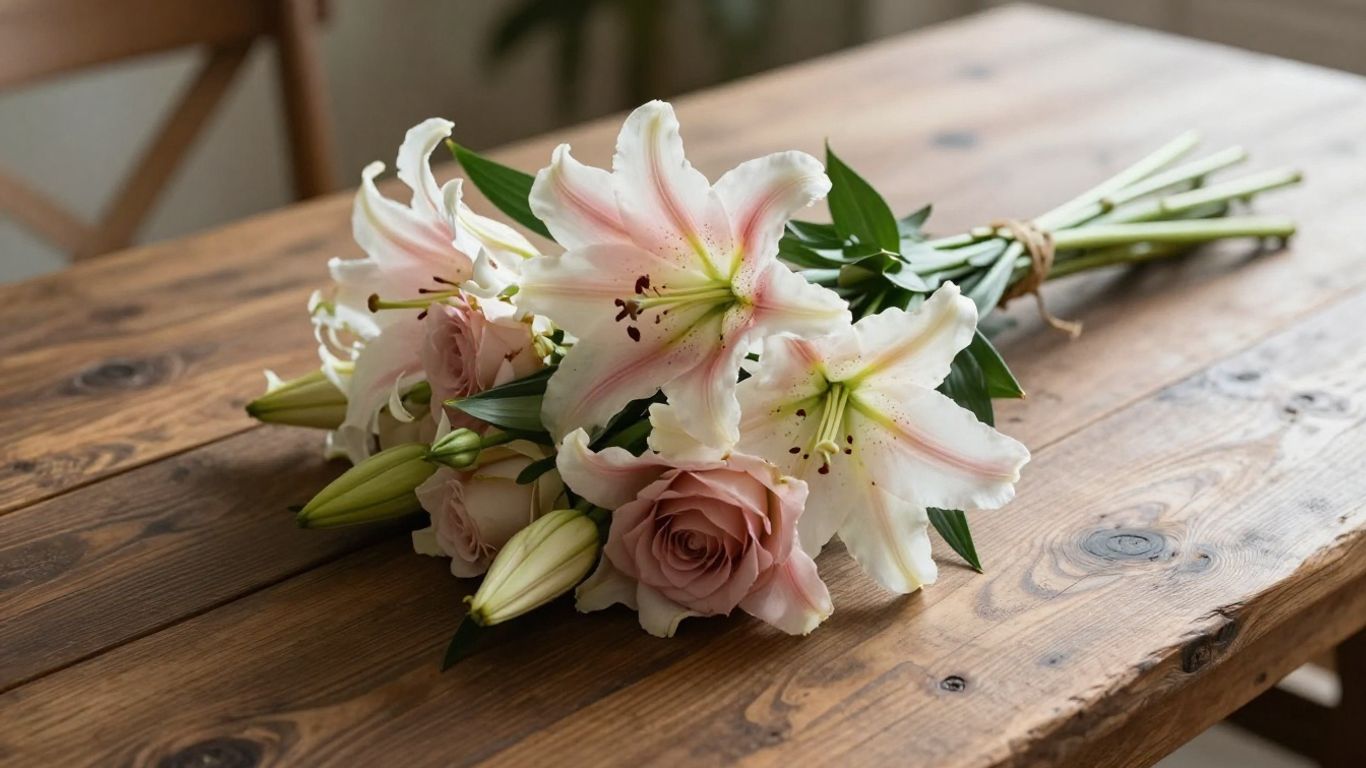Floral arrangement on a wooden table