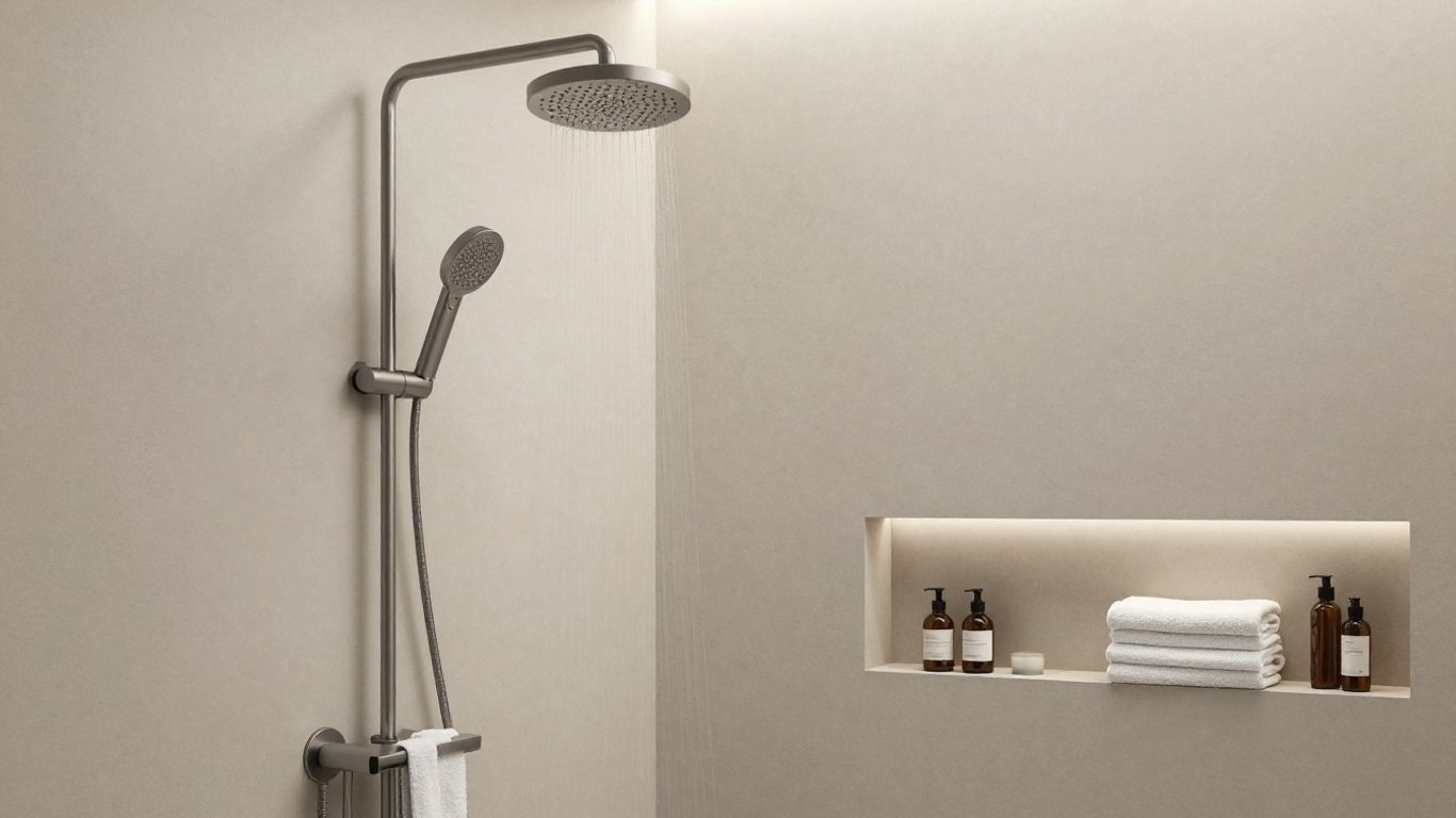 Modern concealed shower system in a bathroom.