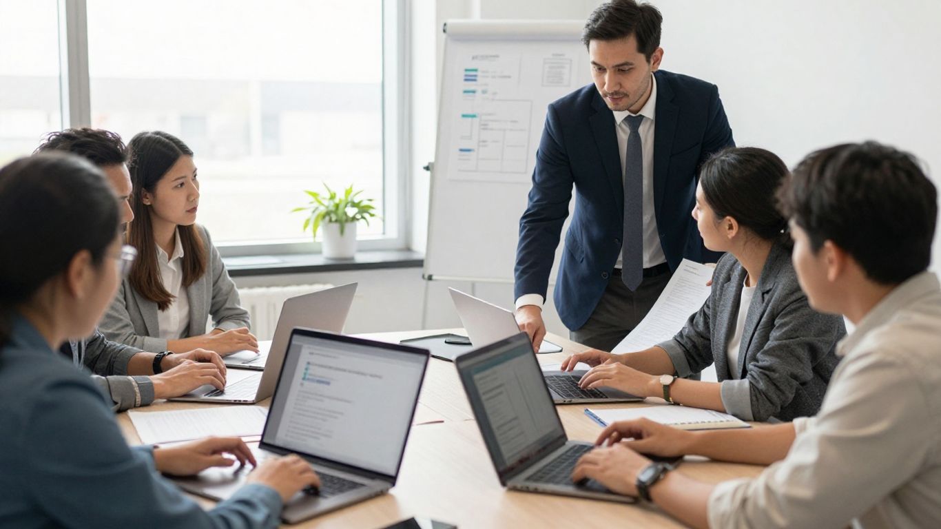 People discussing coaching outcomes in a modern office