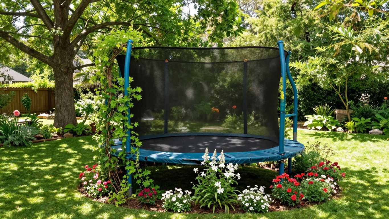 Trampoline transformed into a garden feature.