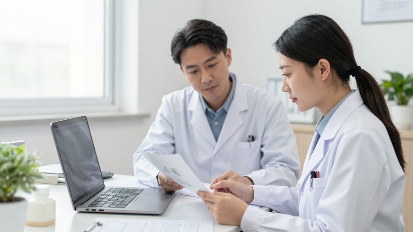 Clinician reviewing compliant aesthetic advertising materials