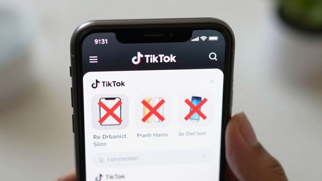 TikTok Shop product listing errors on a smartphone screen.