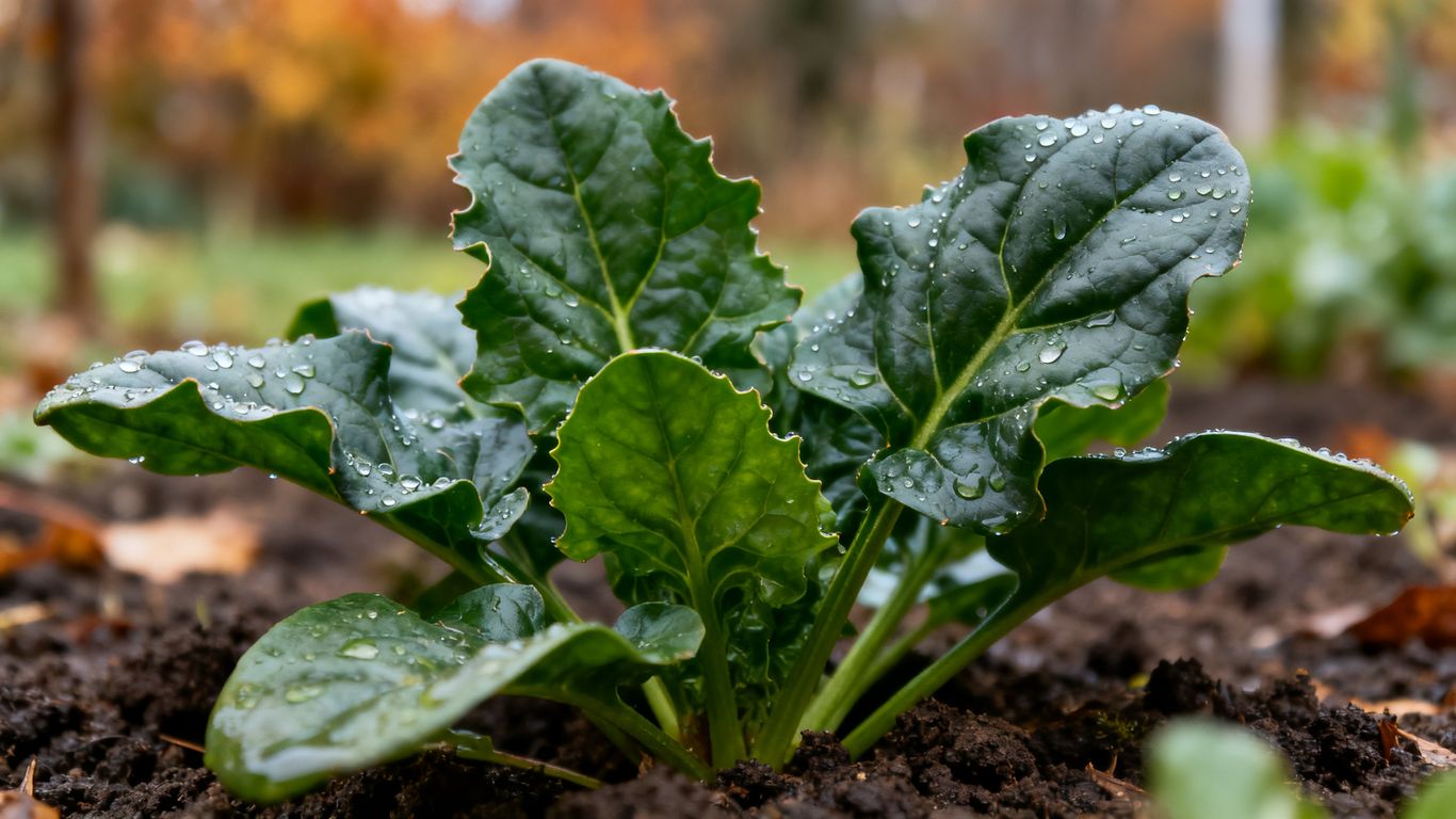 Frischer Spinat in einem Gartenbeet