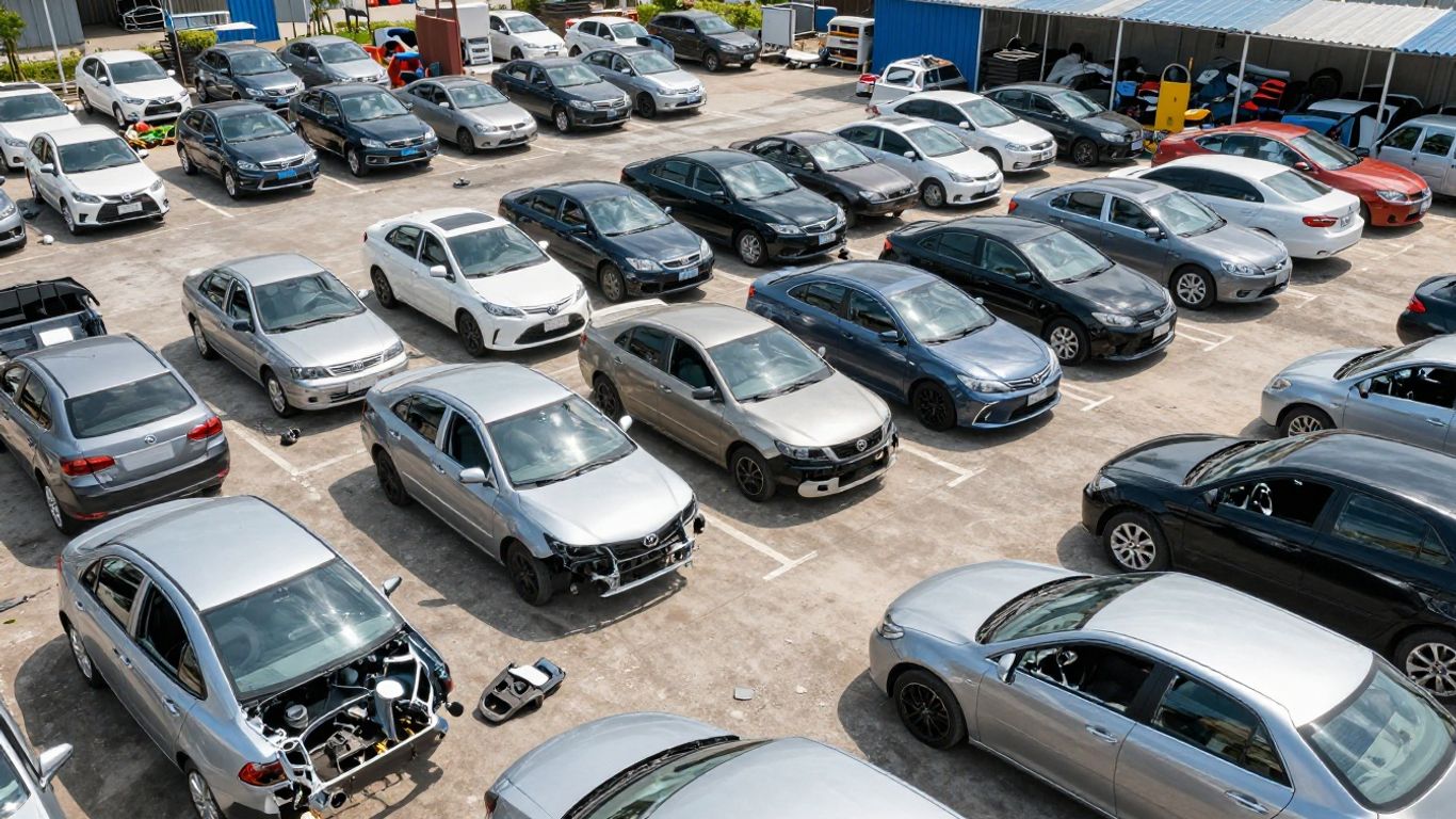 Toyota Corolla wreckers yard with car parts