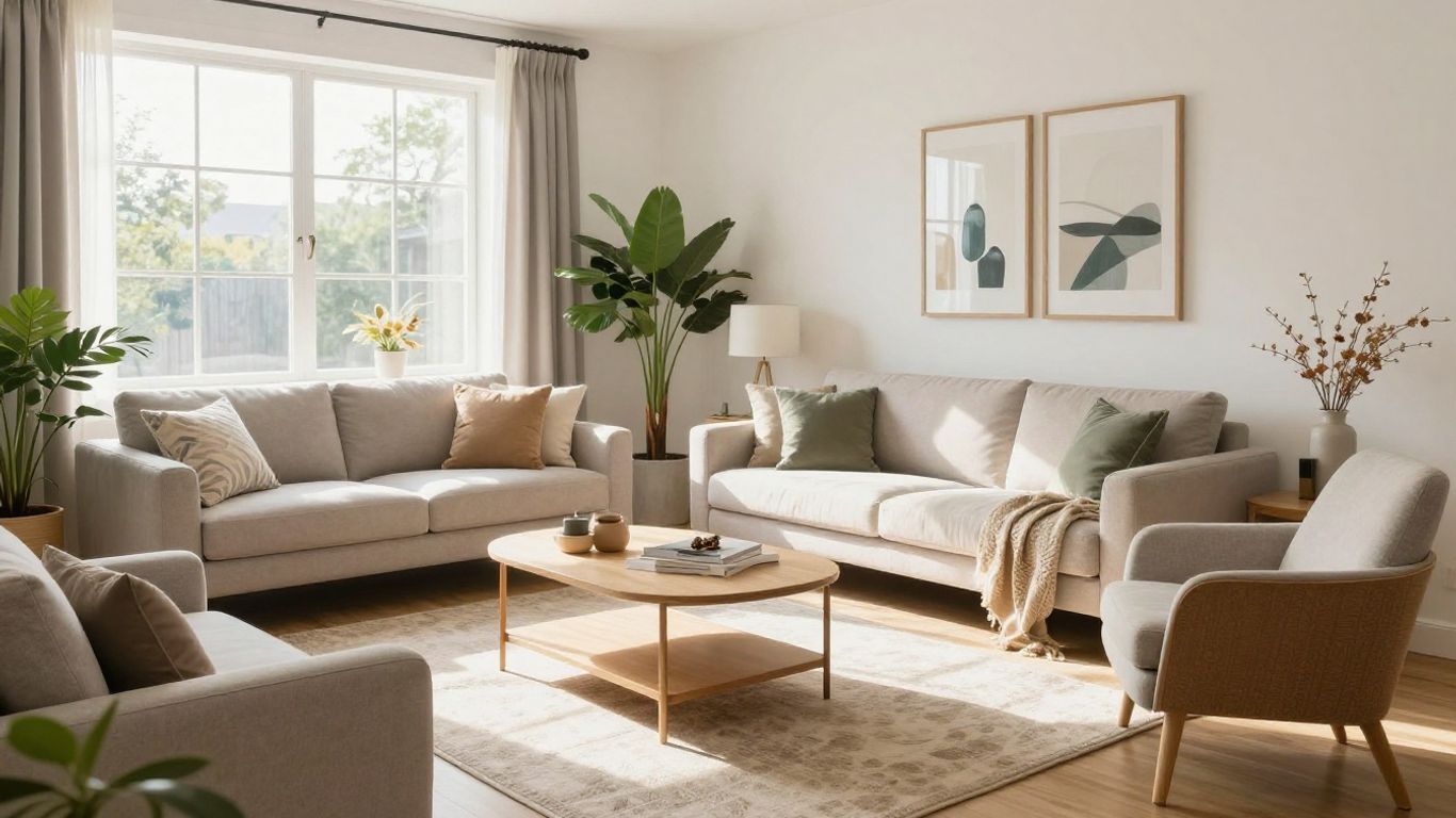 Modern living room with stylish furniture and decor.