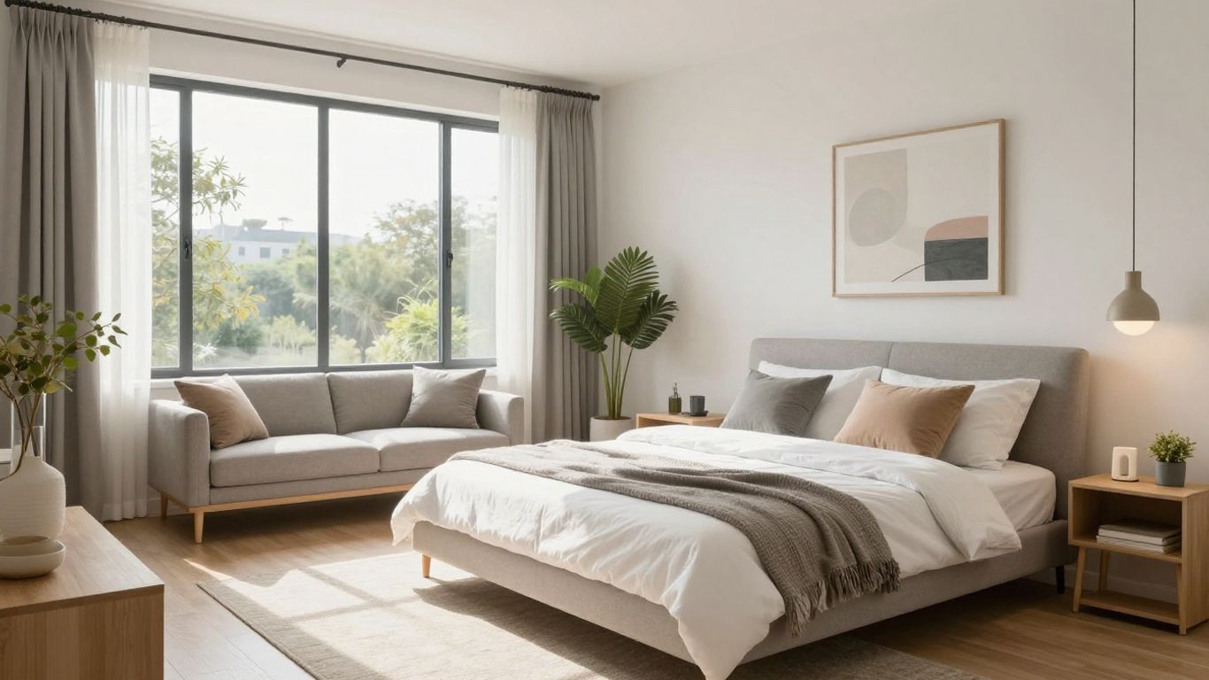 Cozy, modern Airbnb living room ready for guests.