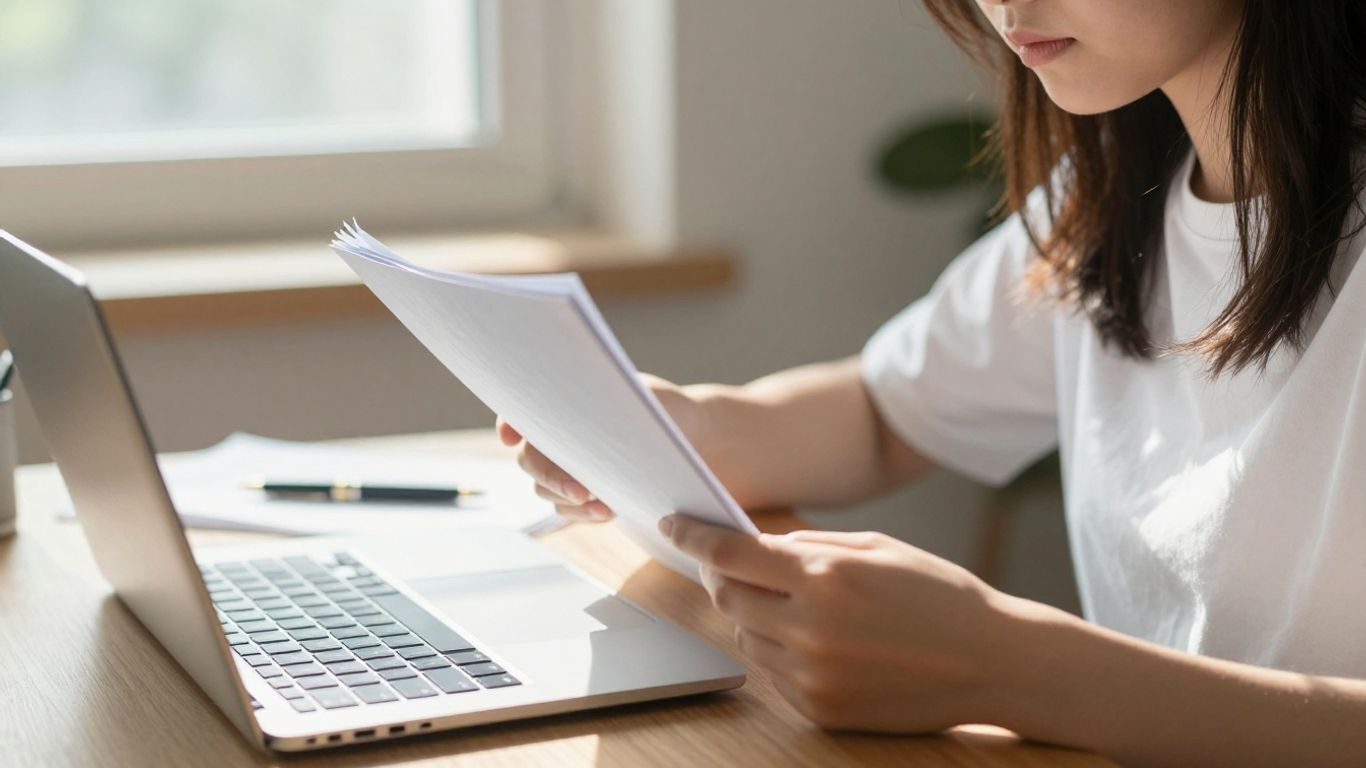 Student contemplating student loan documents