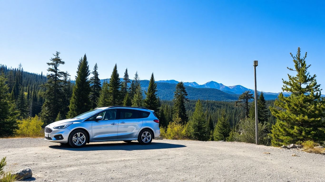 Rental car parked in a scenic mountain area