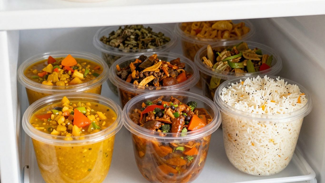 Frozen Indian meals ready for a working week