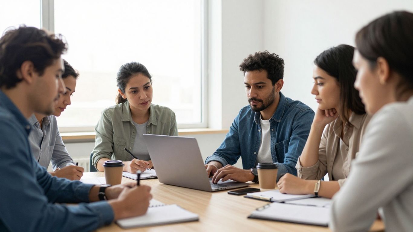 Employees reviewing a coaching program together