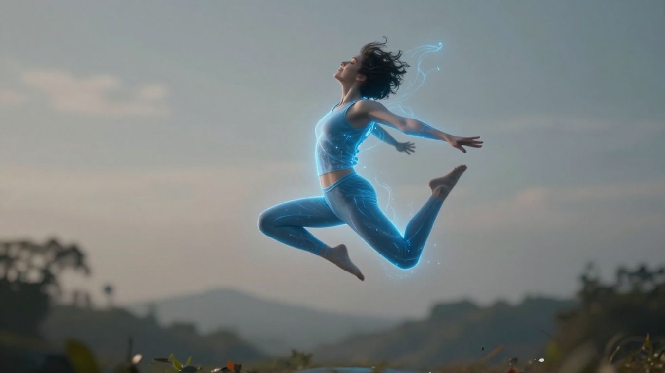 Person jumping, lymphatic system detox concept.