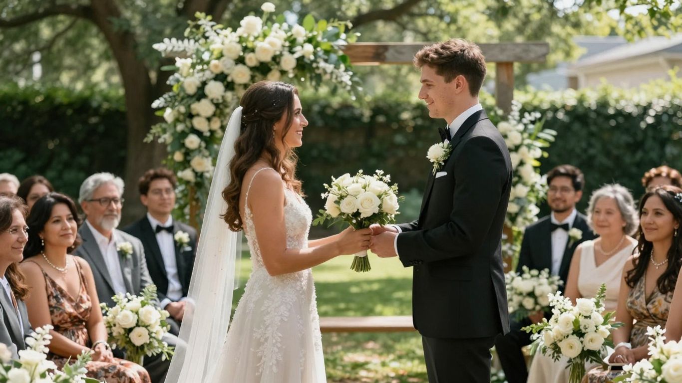 Couple having a micro wedding in a Dallas garden.