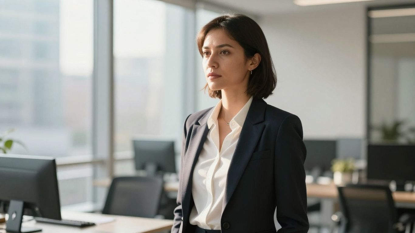 Woman in professional attire looking forward confidently.