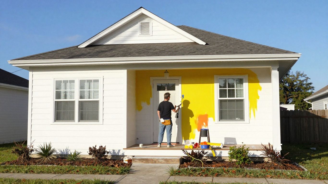 Orlando painter applying fresh paint to a house exterior.