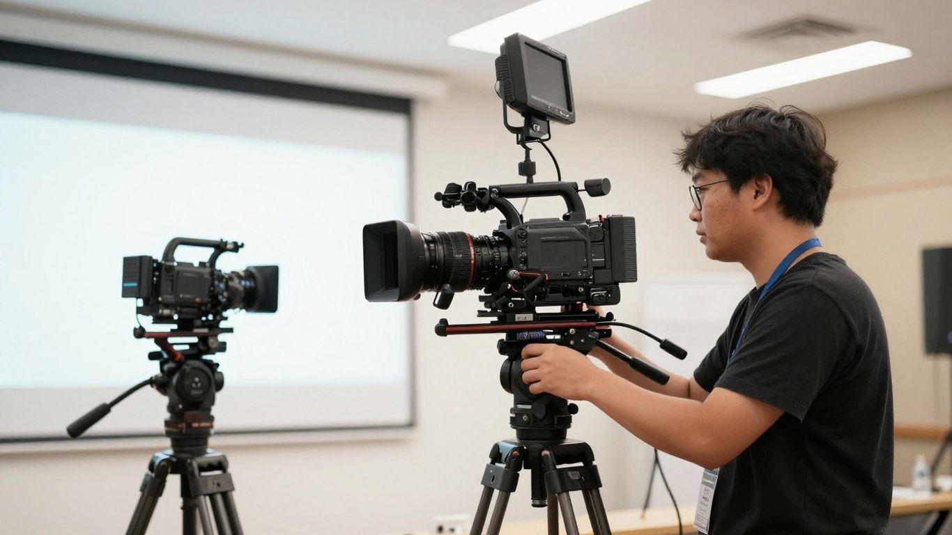 Videographer using stabilized camera rig