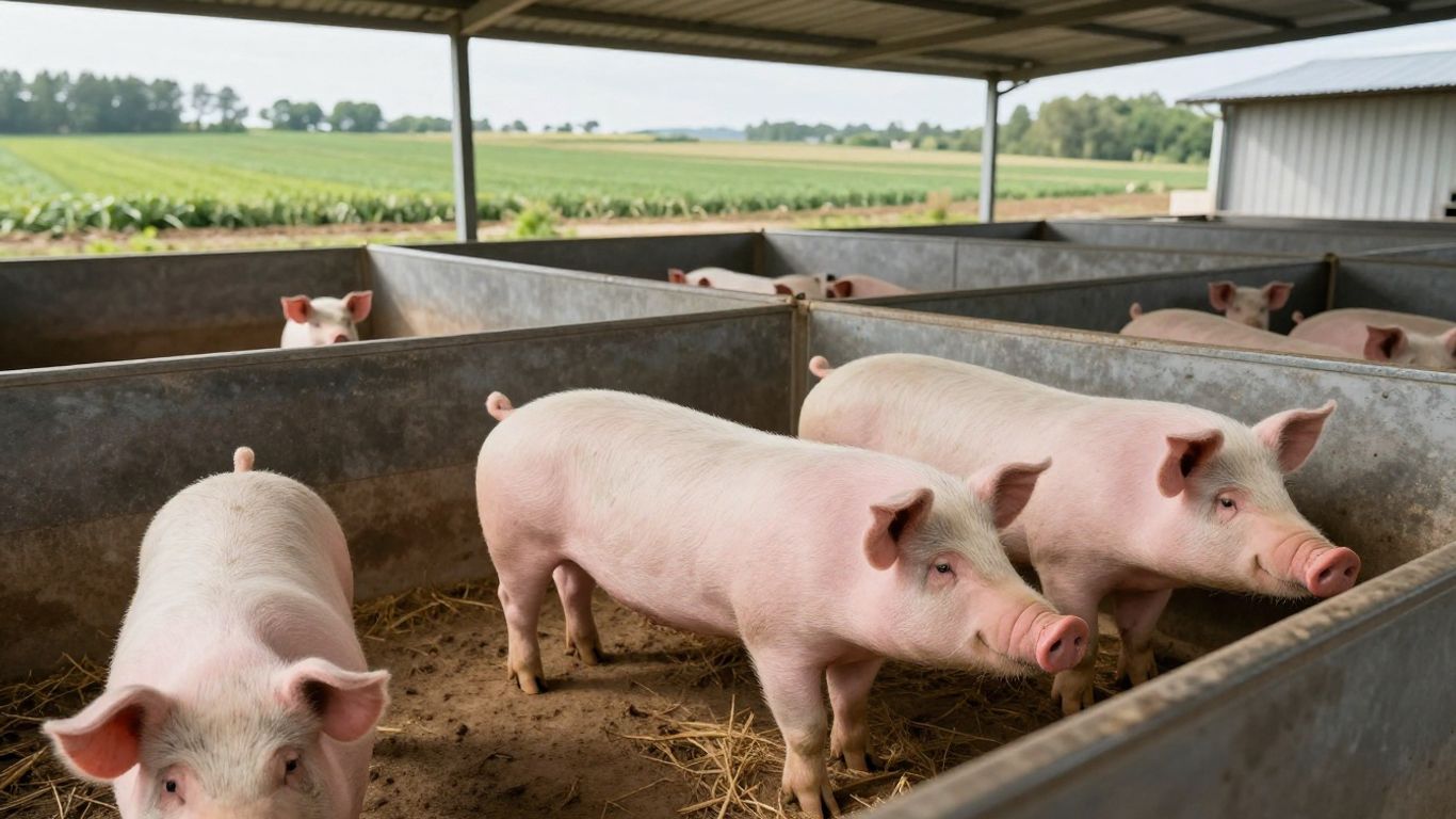 Porcos saudáveis em uma fazenda moderna de suinicultura.