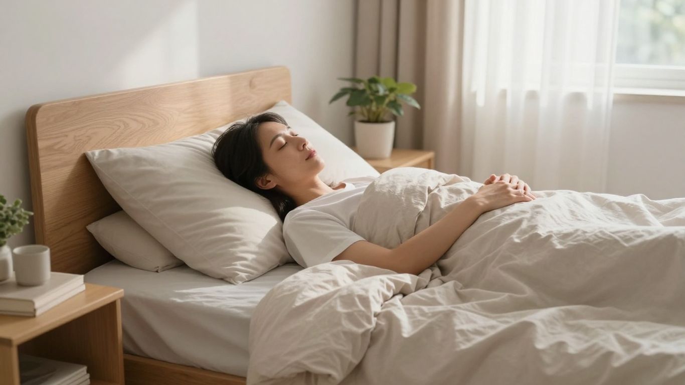 Person resting peacefully in a calm bedroom