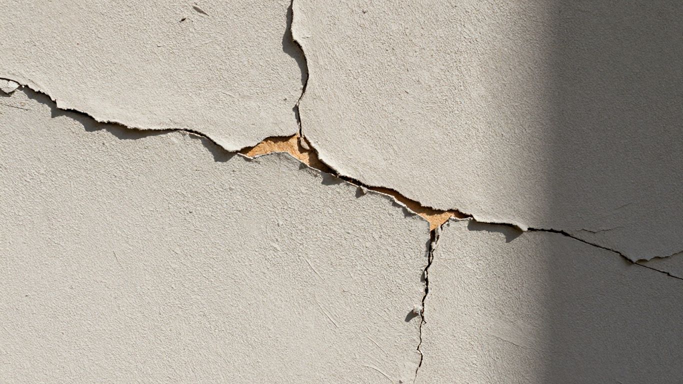 Cracked and crumbling plaster wall texture.