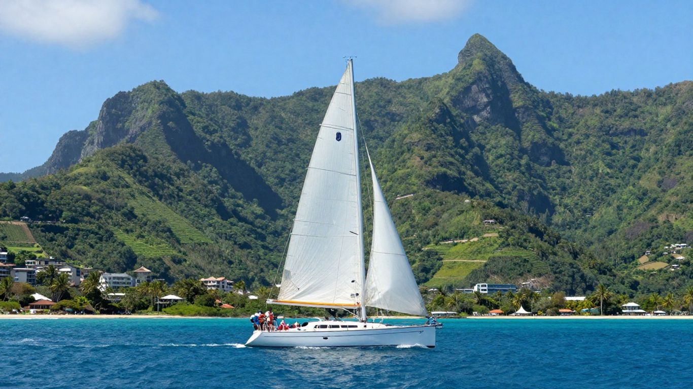 Sailboat approaching St. Lucia's Pitons.