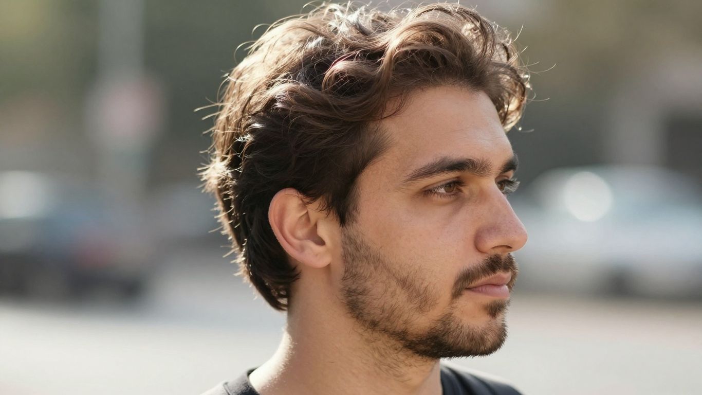 Man with full, healthy hair looking confidently.