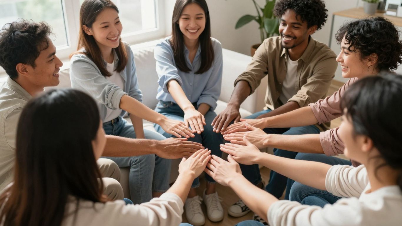 People supporting each other during rehabilitation.