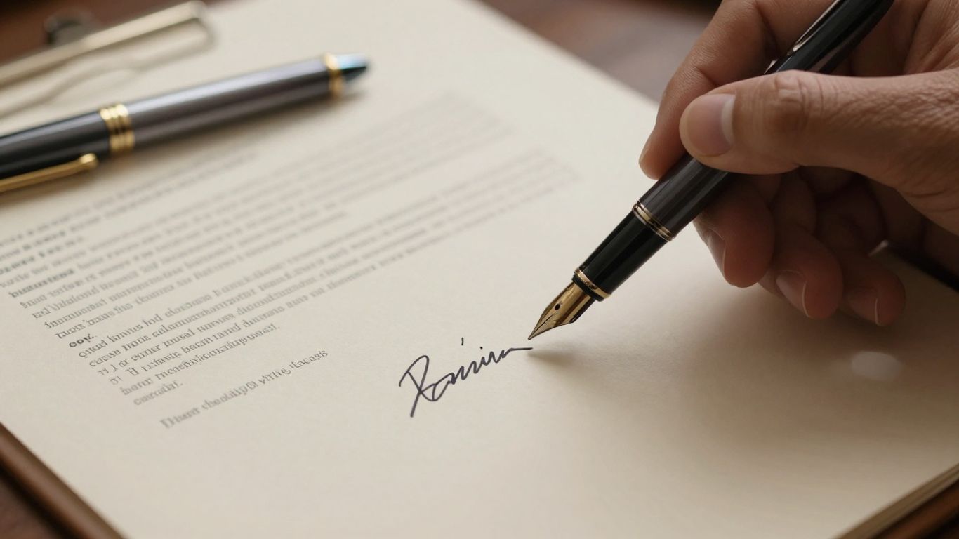 Professional documents on a desk with a pen