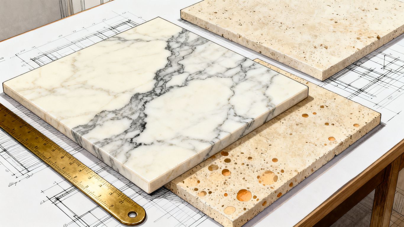 Illustrative marble and travertine tile samples