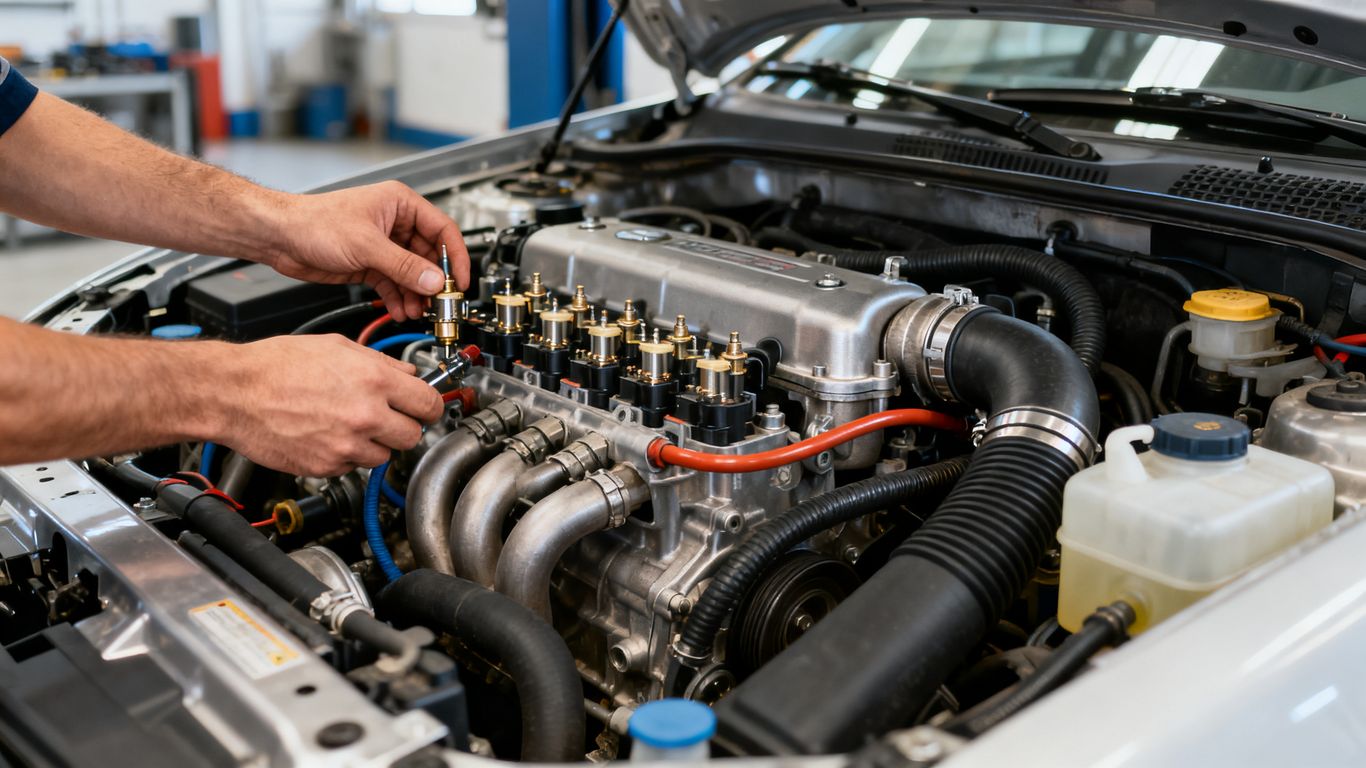 VW 1.4 TSI Motorraum bei der Prüfung