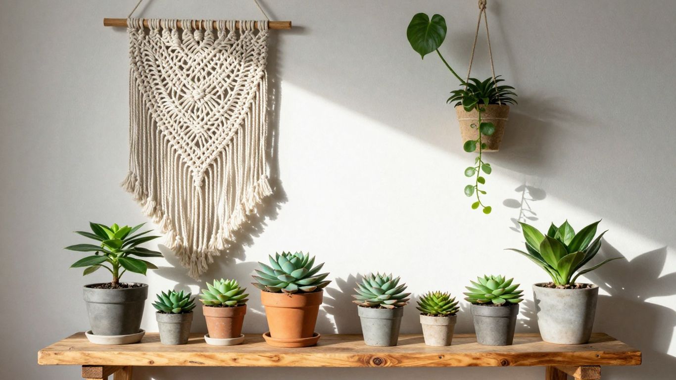 Cozy living room corner with DIY decor.