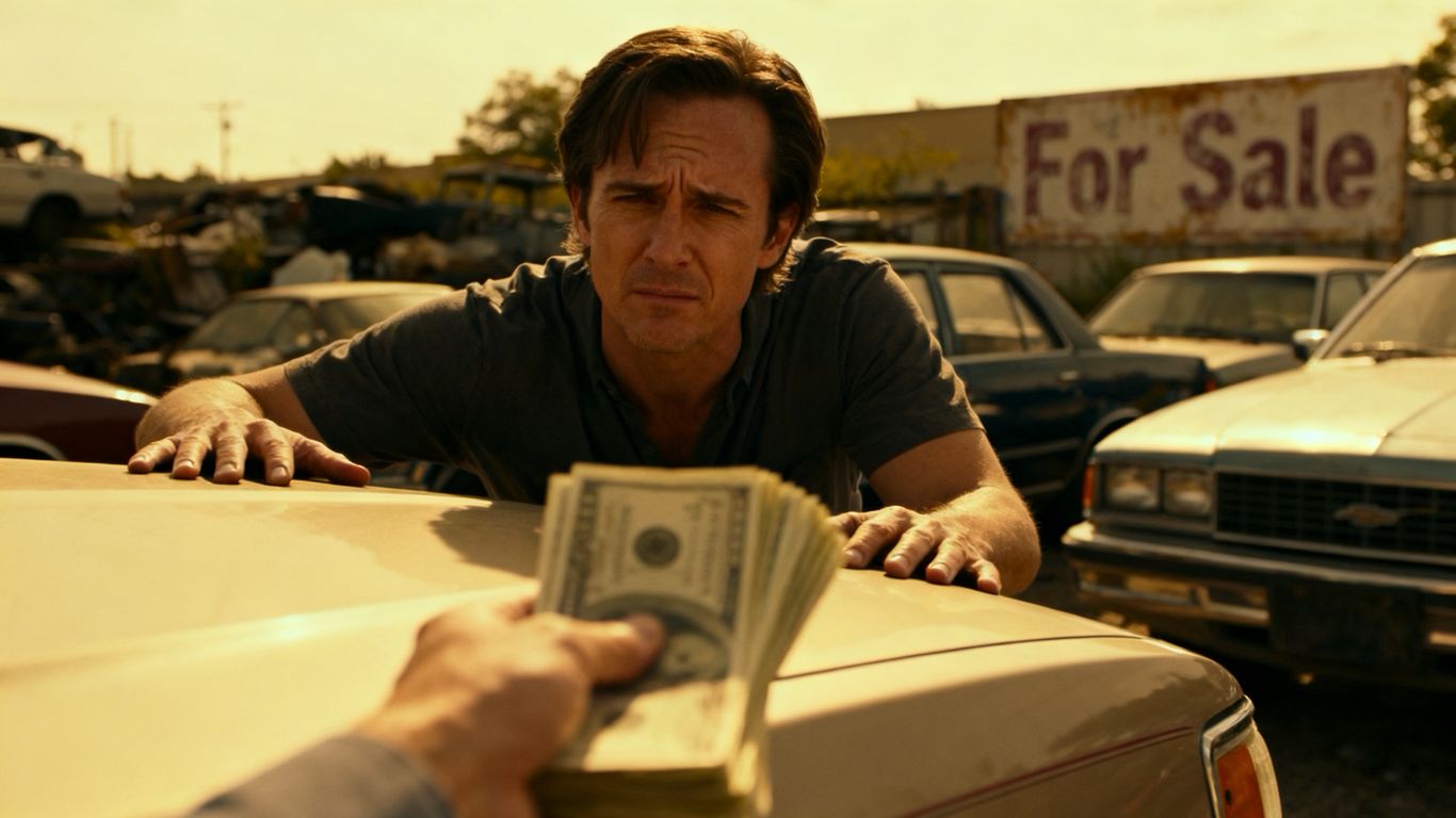 Person inspecting used item, considering a cash offer.