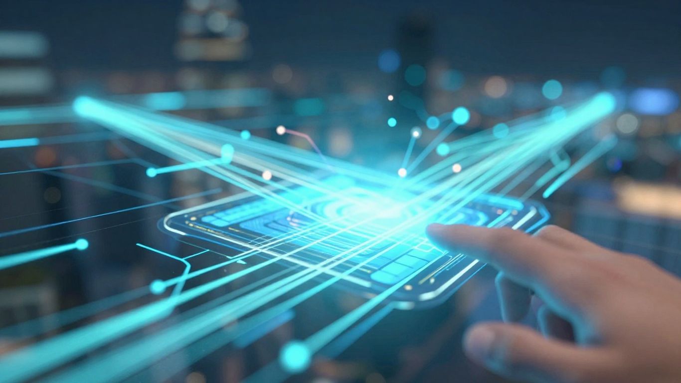 Futuristic digital interface with glowing connections.
