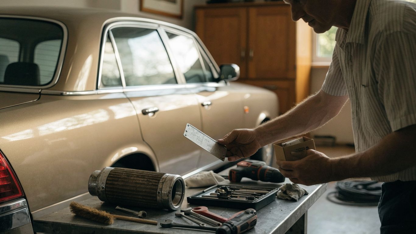 Vehicle identification details beside replacement auto parts