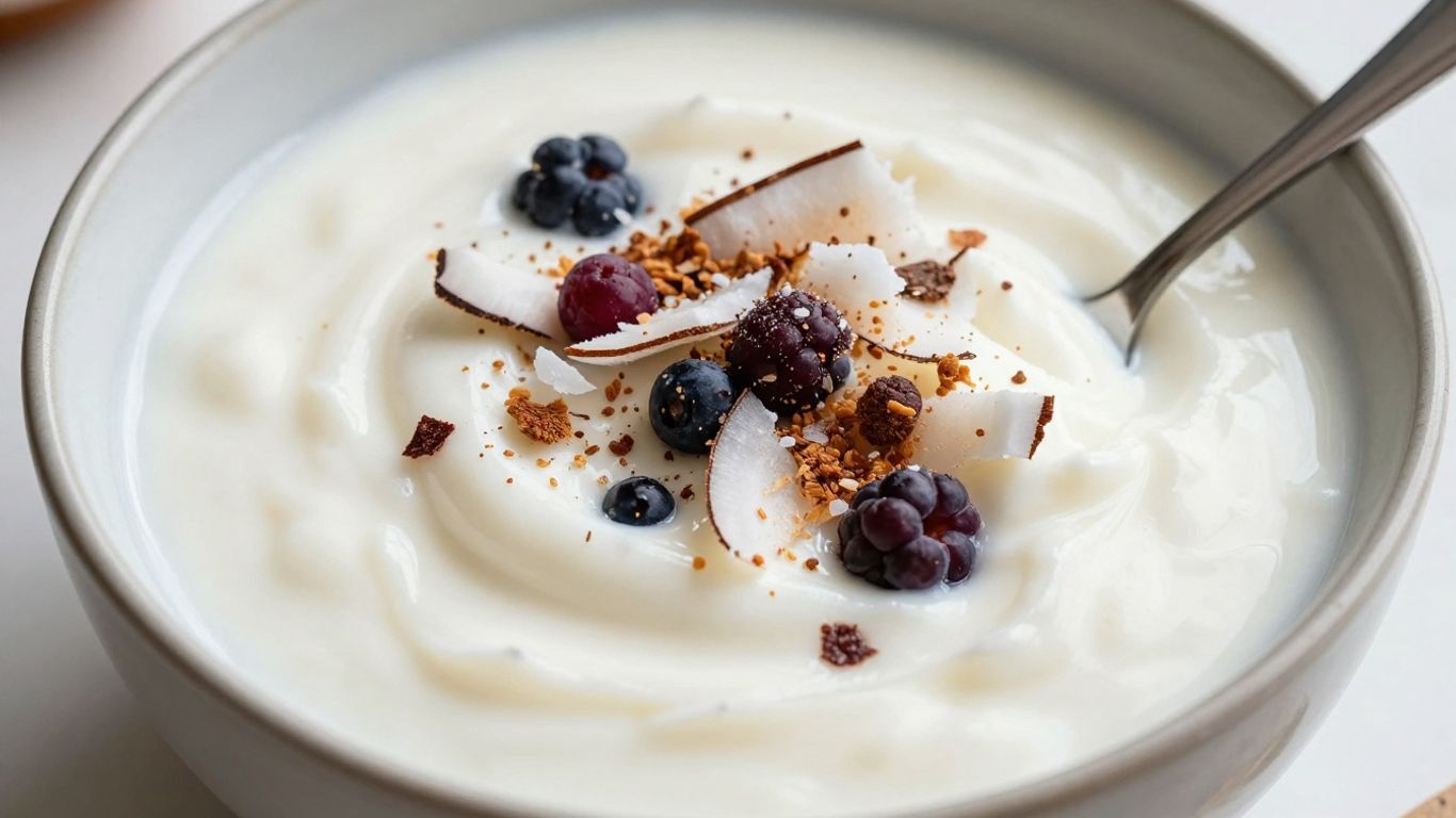 Creamy low sugar coconut yogurt with fresh toppings.