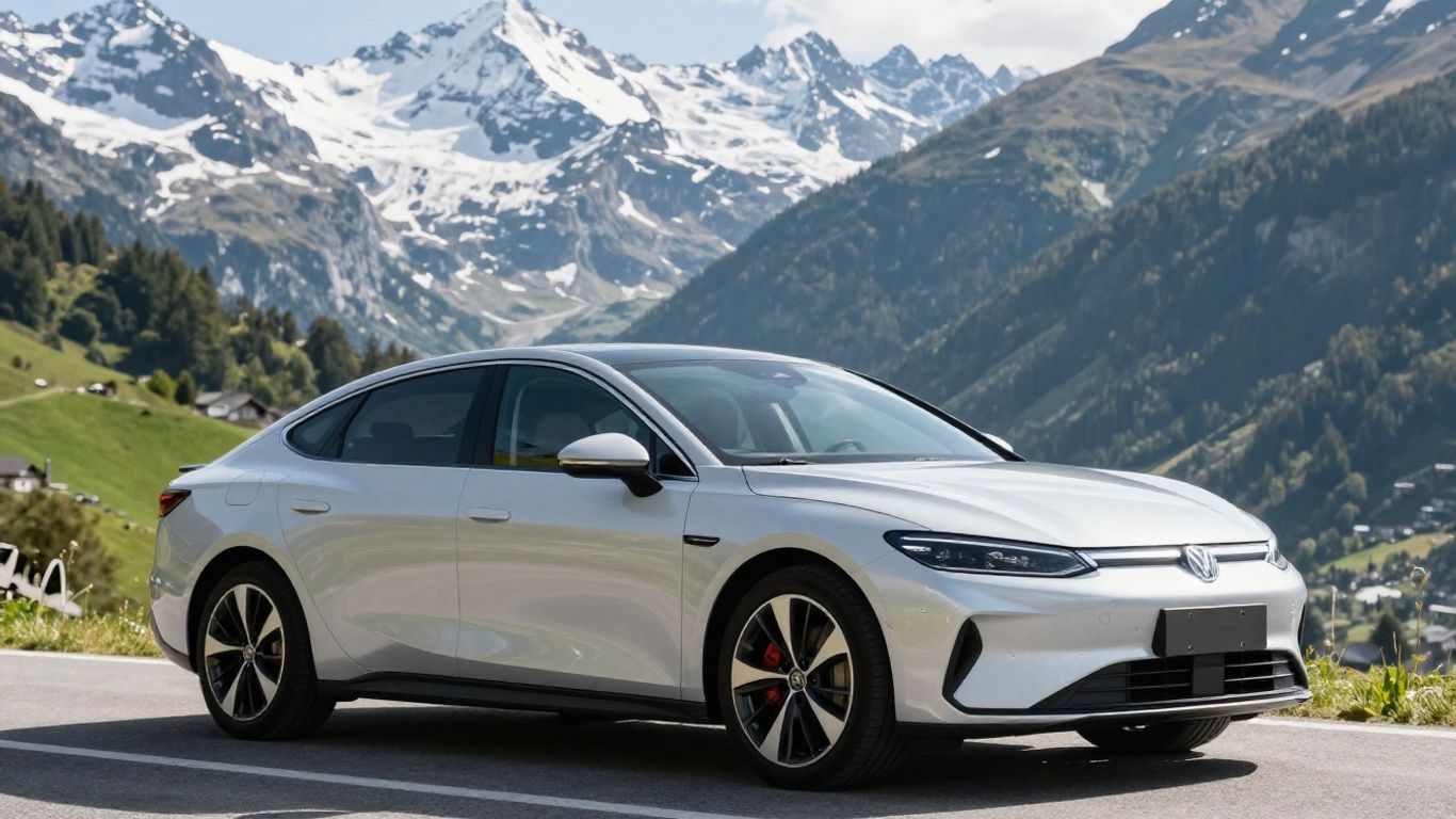 Schweizer Alpen mit Autos, die wenig Wert verlieren