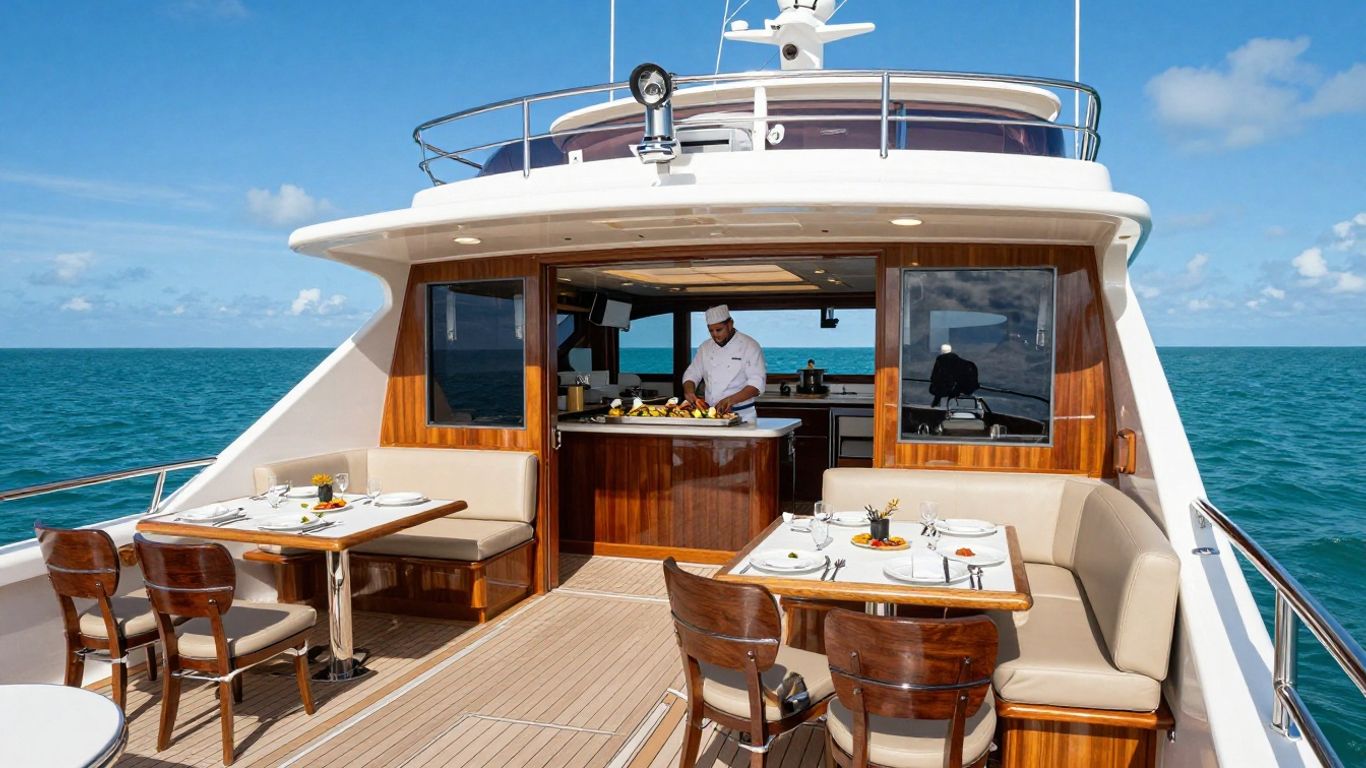 Luxury yacht charter in Florida with gourmet dining.