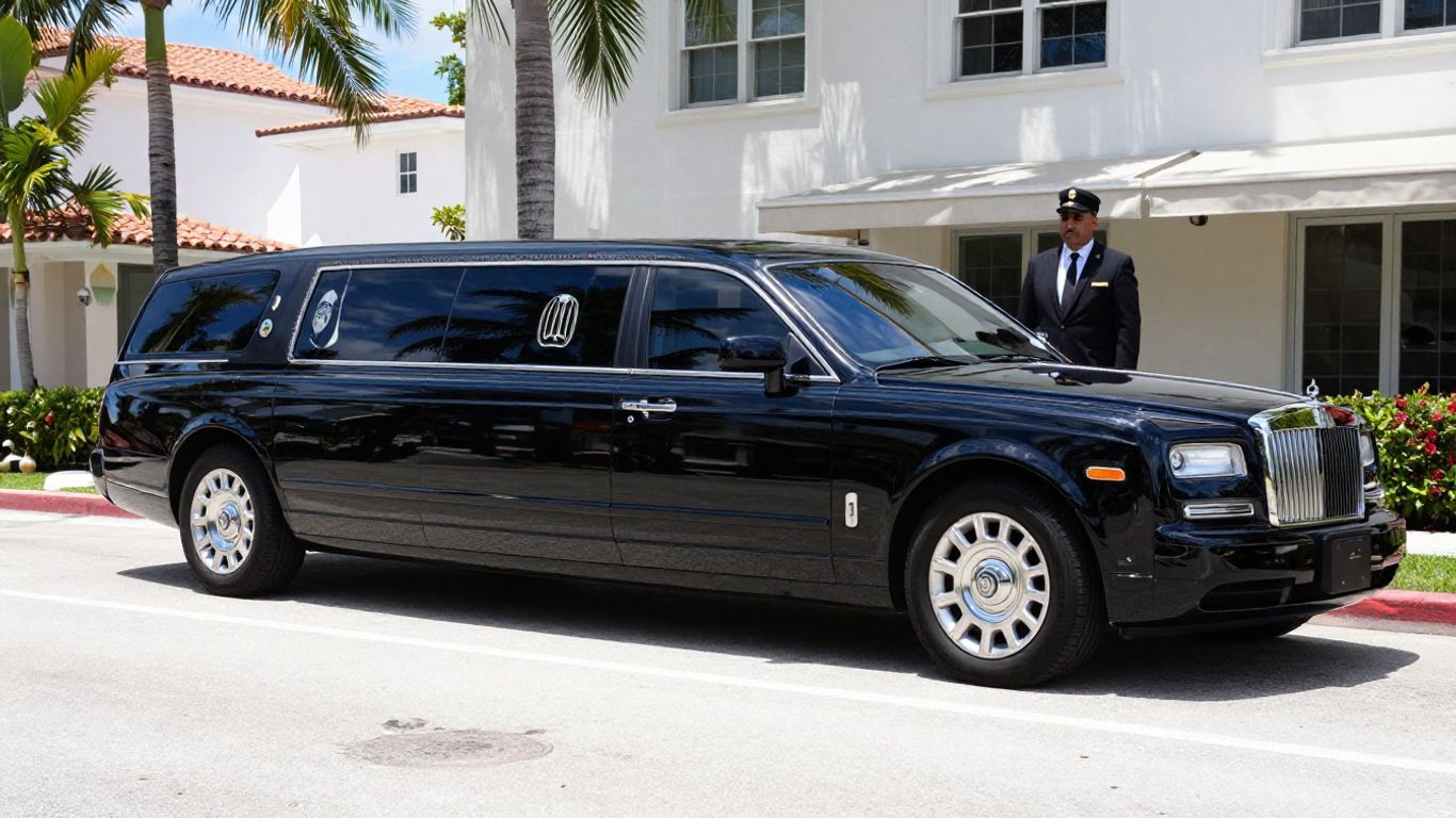 Luxury limousine in Palm Beach with chauffeur.