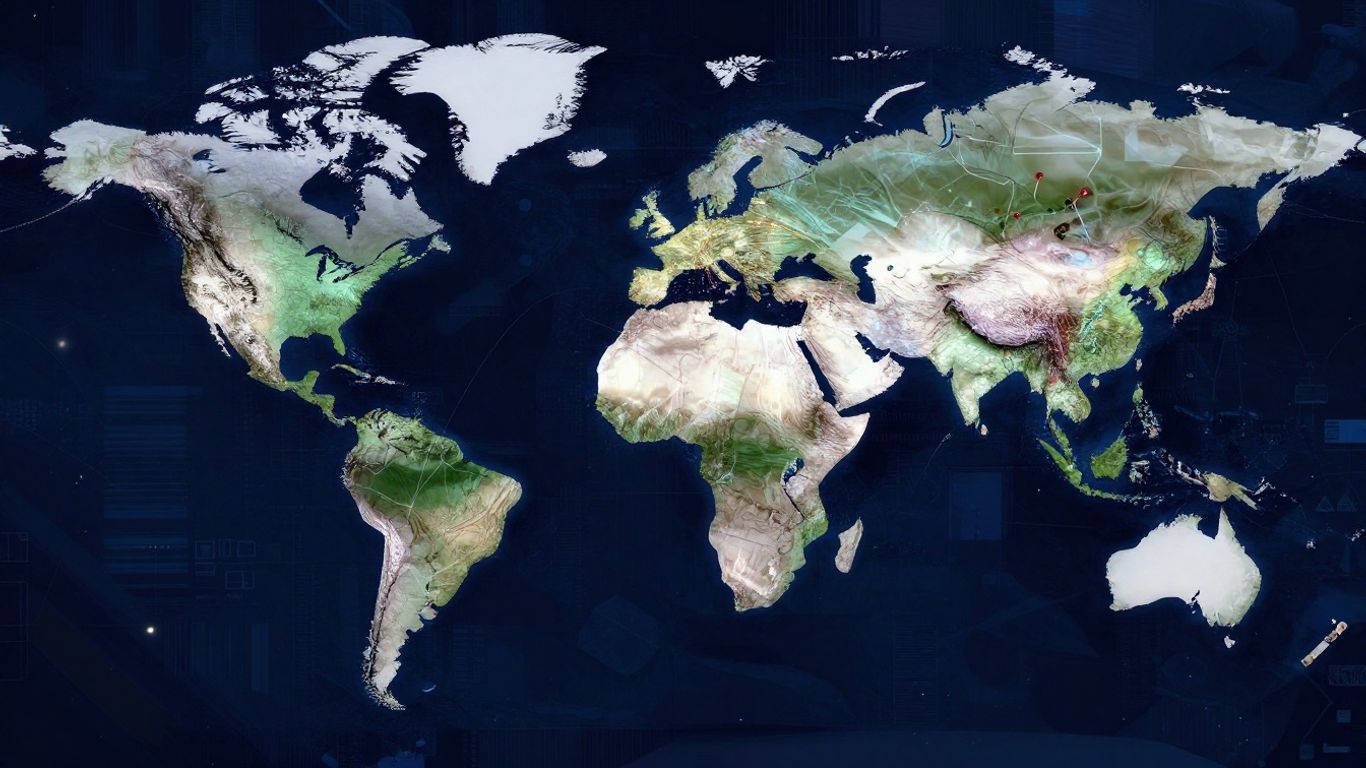 Mapa del mundo brillante con conexiones de datos